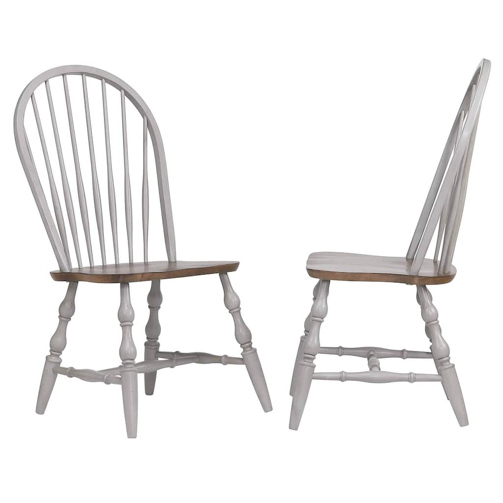 Distressed Nutmeg Windsor Side Chairs - 41" - Light Gray and Brown - Set of 2