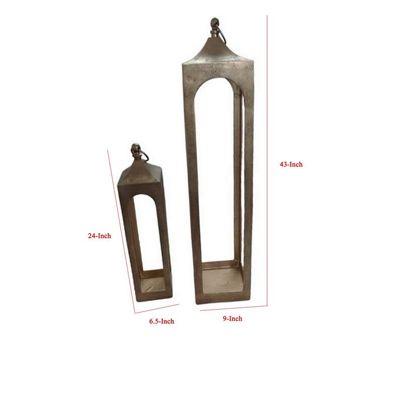 Akira Tabletop Candle Holder Lantern Set of 2, Gold Metal, Top Hook