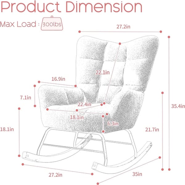 dimension image slide 3 of 5, HOMYKA Teddy Rocking Chair Nursery Glider Modern Accent Armchair with High Backrest