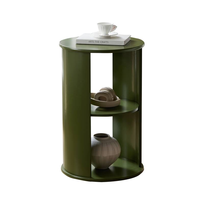 Evan Contemporary Wood Round Side Table with Storage