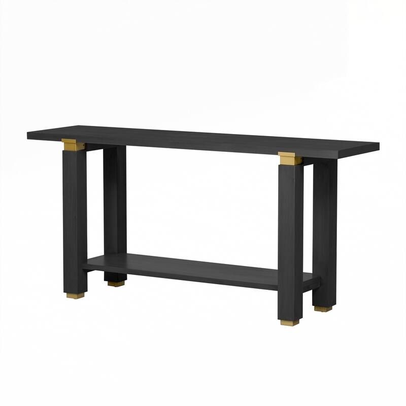 Solid Wood Entryway Sofa Table with Metal Accents