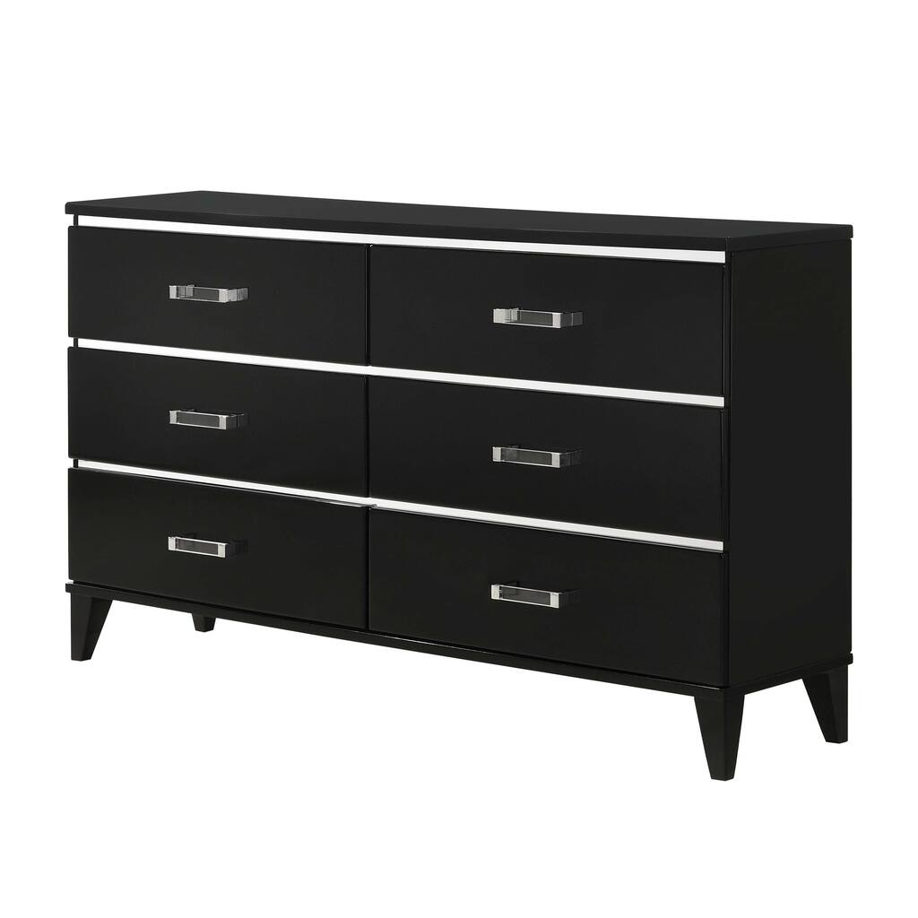 Modern Stylish Glossy Black Dresser with Six Spacious Drawers
