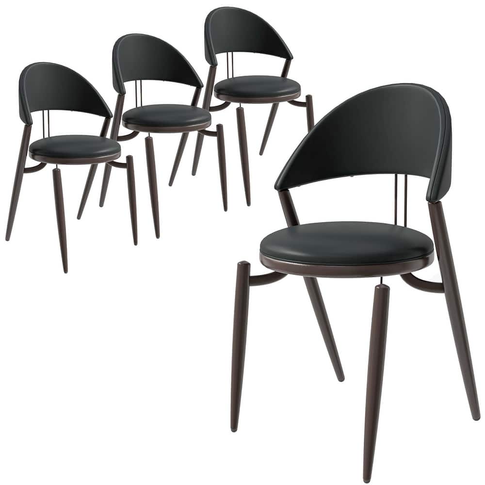 Venice Upholstered Leather Dining Chair (Set of 4) Open Back Accent Side Chair with Iron Legs