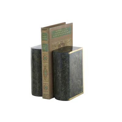 Marble Curved Rectangular Decorative Bookends with Gold Accents - Set of 2 Green - Roche River Decor