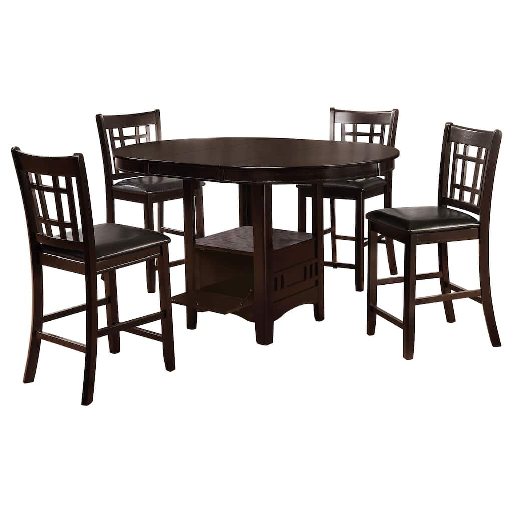 Lessa 5pc Counter Height Dining Table Set w 4 Chairs, Expandable Leaf, Brown