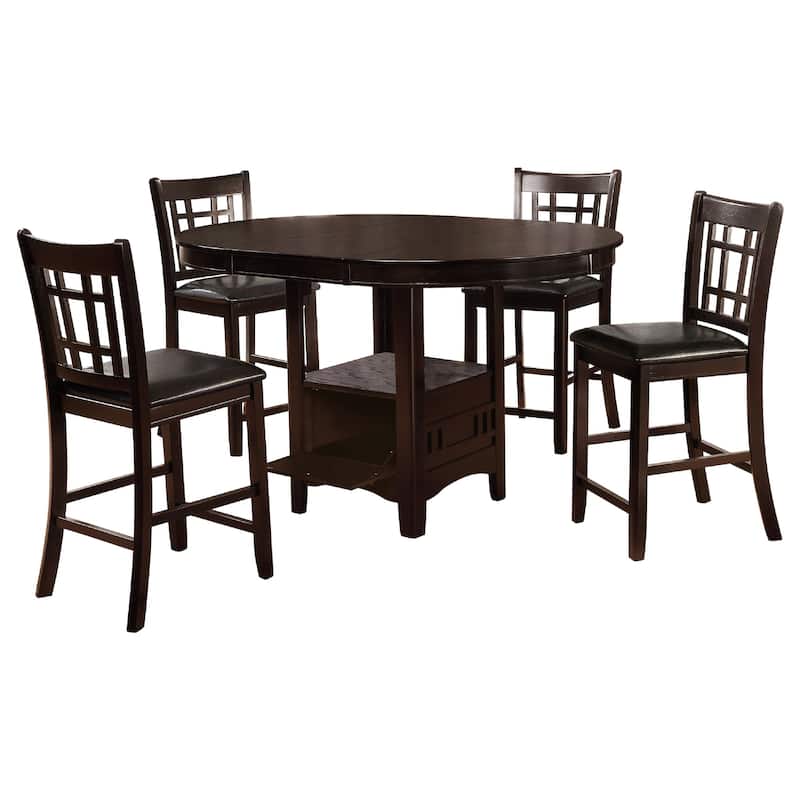 Lessa 5pc Counter Height Dining Table Set w 4 Chairs, Expandable Leaf, Brown