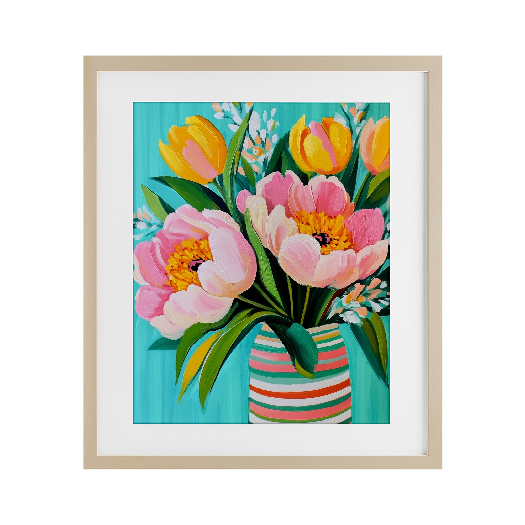 Stupell Flowers in Spring Stripes Under Glass Framed Design By Petal Prints Design