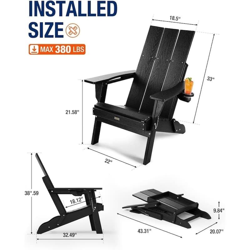 WINSOON Modern HDPE Outdoor Folding Adirondack Chair With Cup Holder Set Of 2