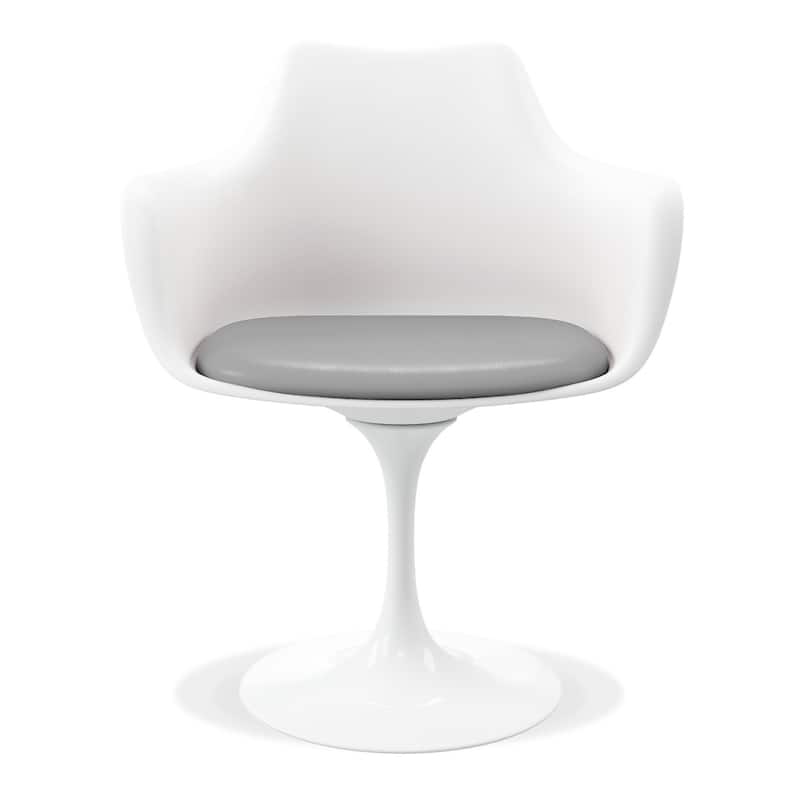 Upholstered Swivel Armchair with Faux Leather and Metal Legs for Dining Room or Office Seating - 31”H x 21”W x 17”D - White-Grey