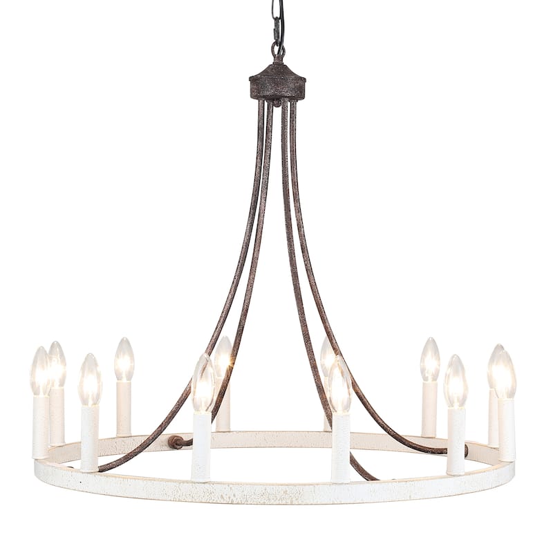 12-Light 26.77-inch Vintage Rustic Wagon Wheel Chandelier for Kitchen