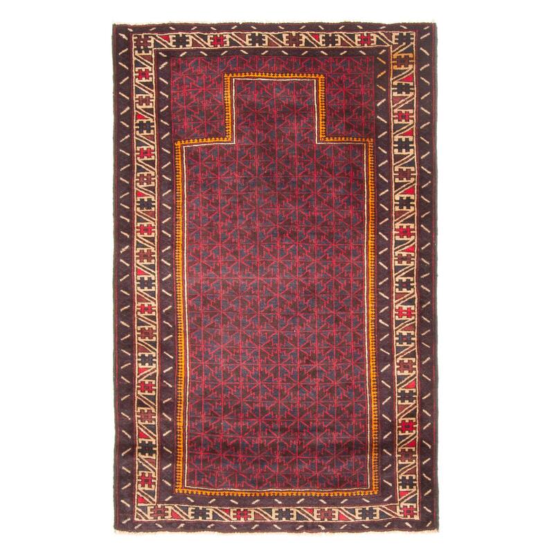ECARPETGALLERY Hand-knotted Teimani Dark Burgundy Wool Rug - 2'11 x 4'9