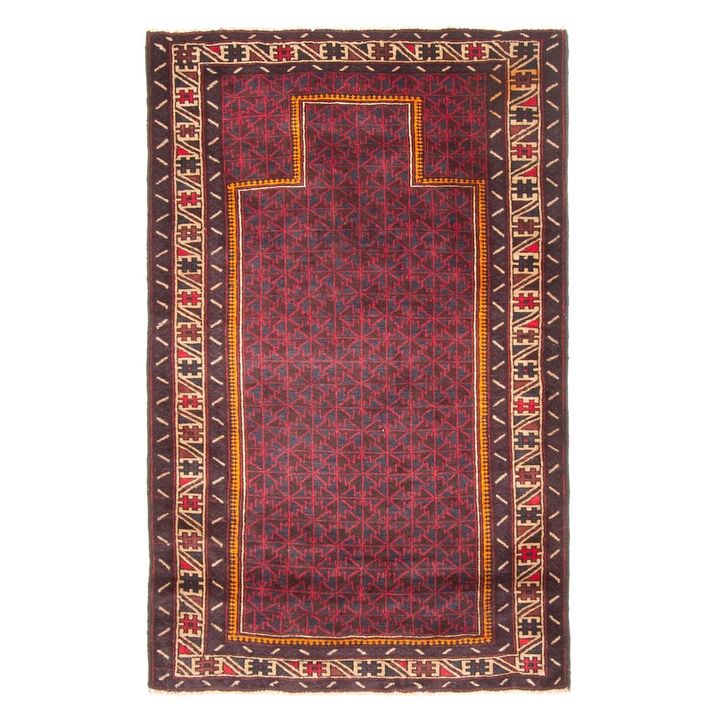 ECARPETGALLERY Hand-knotted Teimani Dark Burgundy Wool Rug - 2'11 x 4'9