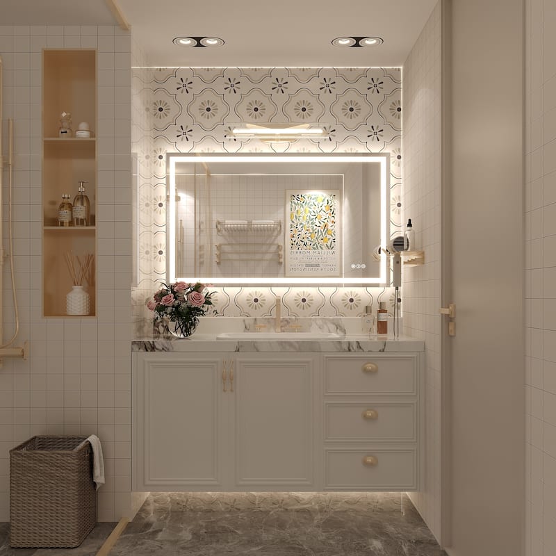 Large LED Bathroom Mirror with UL Listed, Front and Backlit, Anti-Fog