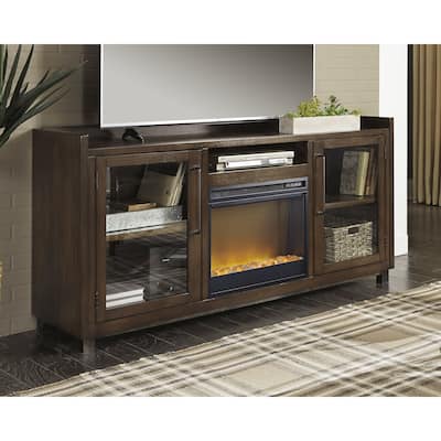 Signature Design by Ashley Starmore Brown 70" TV Stand for TVs up to 80" with Electric Fireplace - 70.25"W x 19.25"D x 35.25"H
