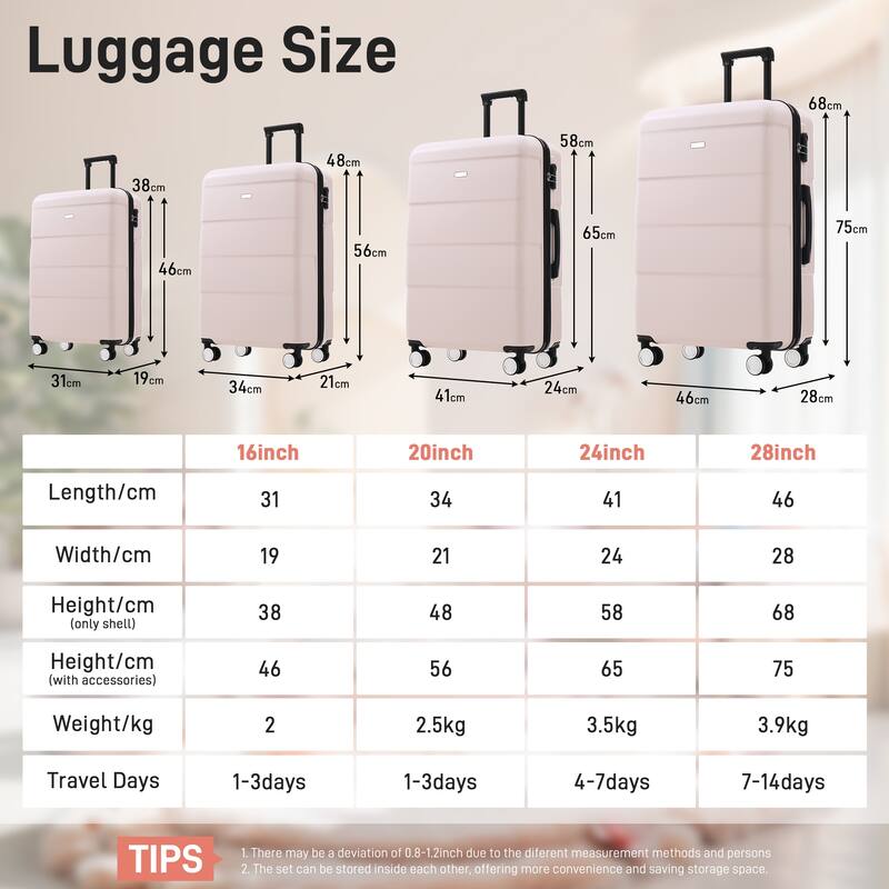 Hardshell Luggage Sets 6 Piece with 2 Bags,Carry on Suitcase with Handle Password Lock Double Spinner Wheels