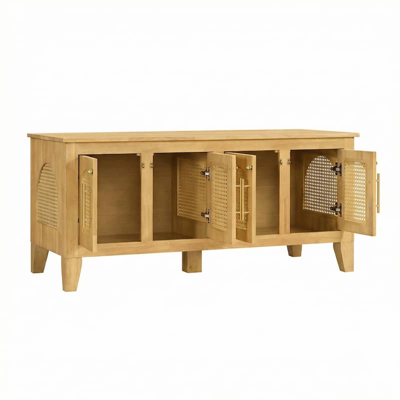 Christopher Knight Home - 47"W Rubber Wood Dog Crate Cabinet with Rattan Doors & Storage