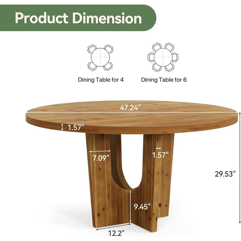 47" Solid Wood Round Dining Table Farmhouse Kitchen Table for 4-6 People - 47.2" W x 47.2" D x 29.5" H