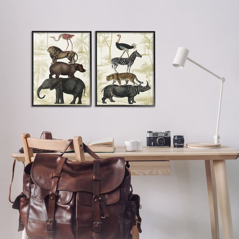 Stupell Stacked Safari Animals Framed Giclee Art Design By Victoria Barnes (Set of 2)