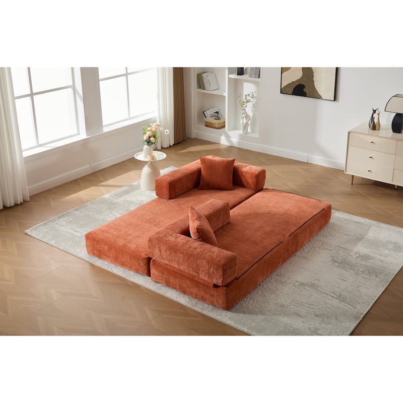 Queen Foldable Sofa Bed, 6-in-1 Convertible Sleeper Sofa with Mattress, Chaise Lounge Loveseat with Removable Cover