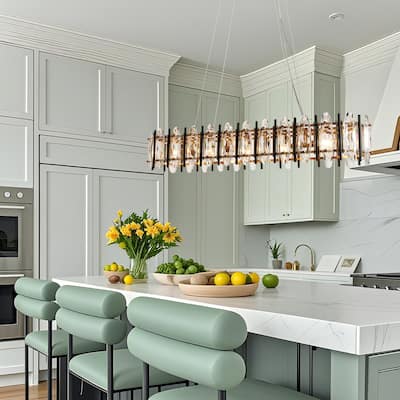 Modern 5-Light 41" W Crystal Linear Chandelier Black Gold Kitchen Island Lights - W 40.7" x H 7" x D 10"