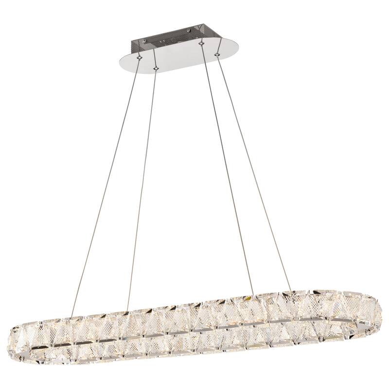 Asher LED 36 Inch Oval Pendant Polished Nickel Finish K9 Crystal - Polished Nickel