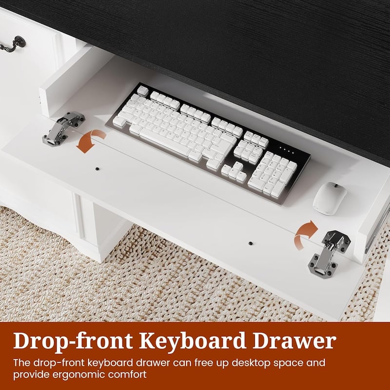 Executive Desk with Drawers Computer Desk File Drawers Power Outlet LED Lights Storage Cabinet