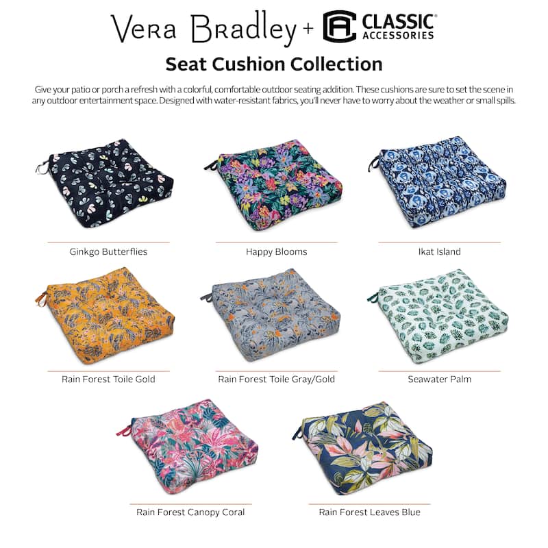 Vera Bradley by Classic Accessories Water-Resistant Patio Chair Cushions, 2 Pack, 19 Inch
