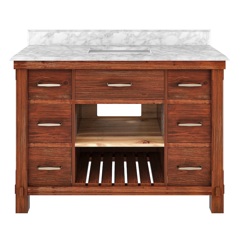 CASAINC 36"48"60" Freestanding Bathroom Vanity in Traditional Brown with Sink and Carrara Marble Top