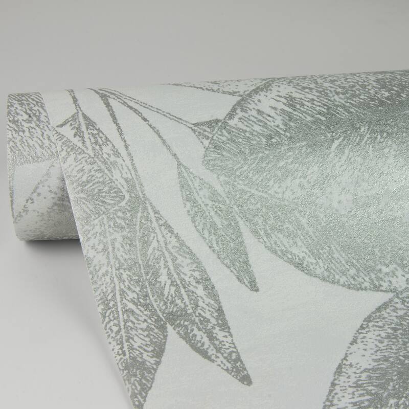 Advantage Suki Silver Leaves Wallpaper - 20.9in x 396in x 0.025in - 20.9in x 396in x 0.025in