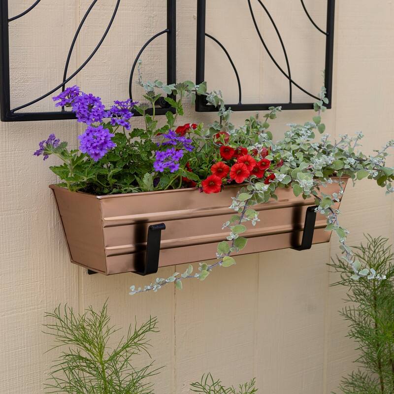 Achla Designs Small Galvanized Steel Flower Box Planter With Wall Brackets, 22 Inch Wide