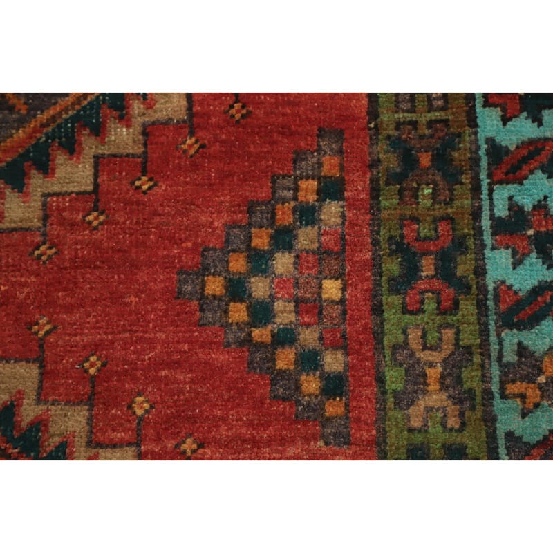 Hand Knotted Oriental 100% Wool Carpet Traditional Tribal Oranges & Rust Ardebil Runner Rug - 8' 7'' X 3' 5''