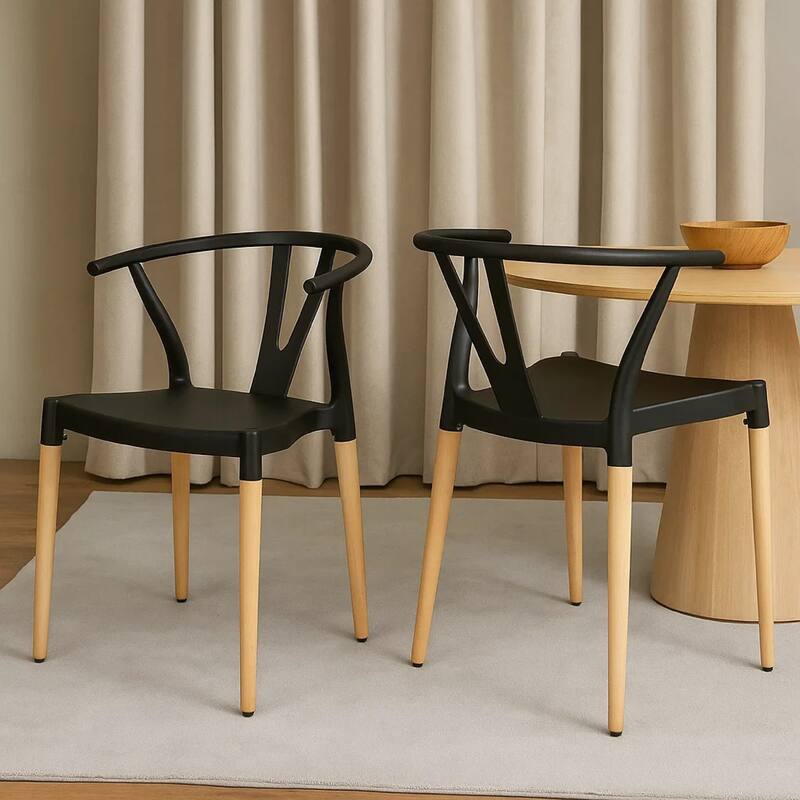 Dining Side Chair Set of 2, Sculpted Design 29 Inch Black Seat
