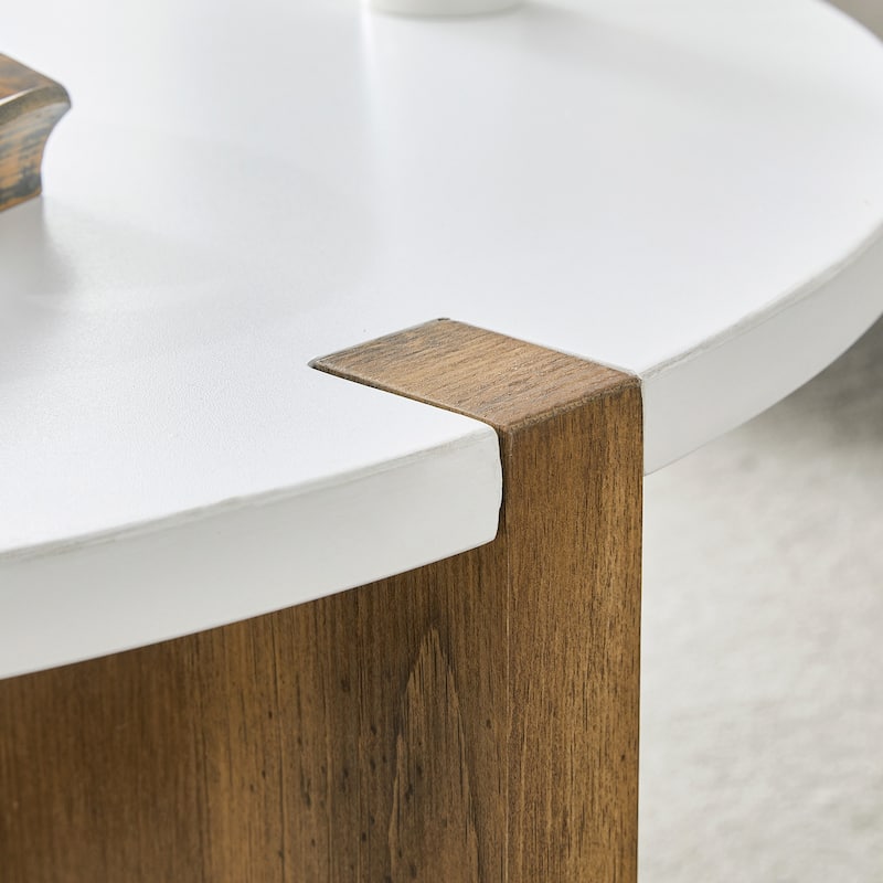Roomfitters Round MDF Coffee Table with Embedded Design, 33.4" Diameter Modern Minimalist Accent Table, White