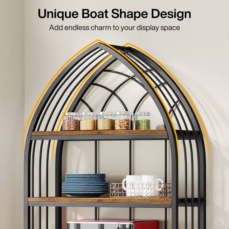 5-Tier Bookshelf Bookcase with Unique Bow Design Top for Home Office, Open Display Storage Shelf for Living Room