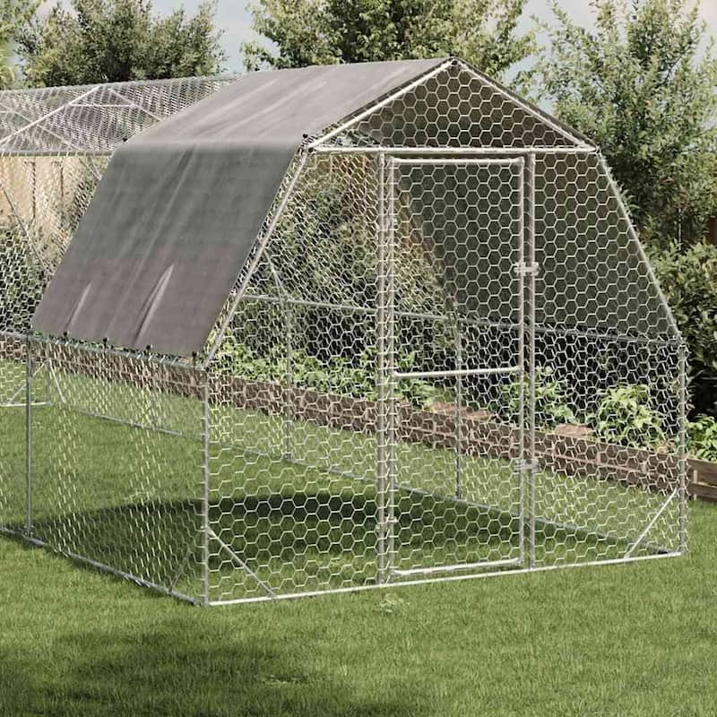 vidaXL Chicken Run Galvanized Steel Large Durable Walk-in Chicken Run - Silver - 315 x 98.4 x 88.6