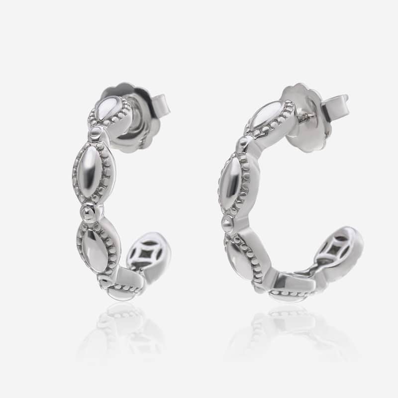 Charles Krypell Firefly Sterling Silver and 14K White Gold Hoop Earrings - 1 1/8"