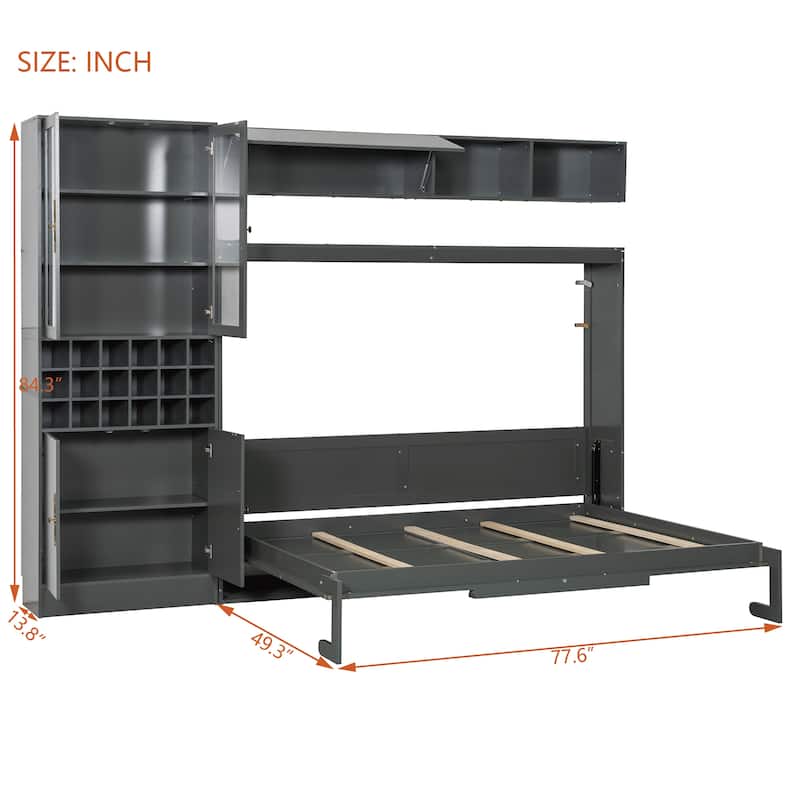 Full Size Murphy Bed with Sofa - Space-Saving Wall Bed with Shelves, USB Ports & Lighting
