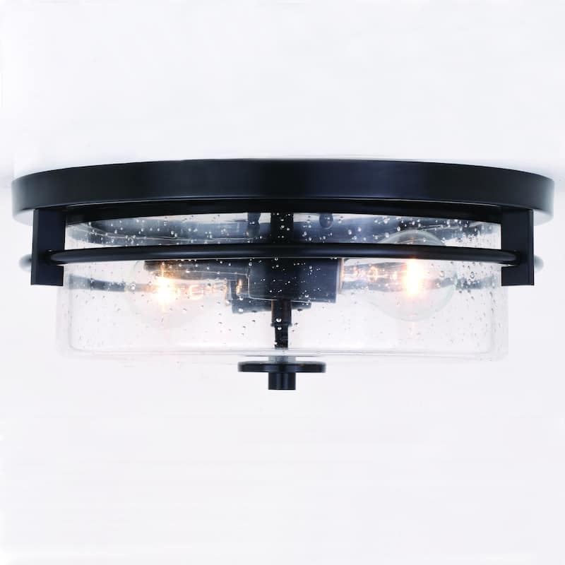 Flush Mount Ceiling Light Black Modern Art Deco Clear Glass Shade 15 Inch - 5.5