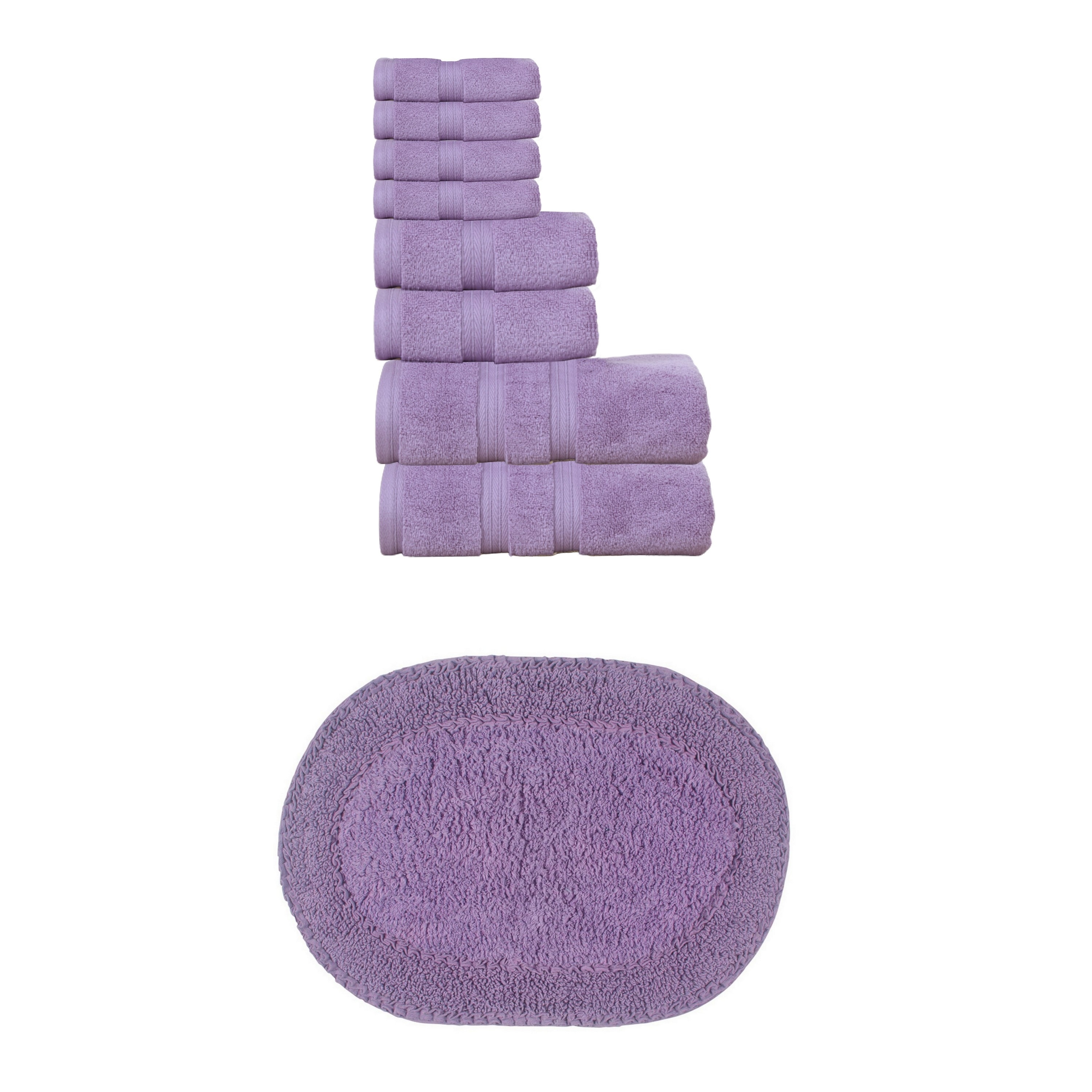 Home Weavers Double Ruffle Collection 100% Soft Cotton 8 Pc Bath Towel Set & 1 Pc 17x24" Bath Rug, Machine Washable (Set of 9)