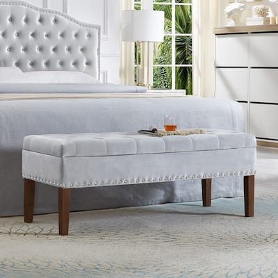 Tufted Bench with Storage, Solid Wooden Frame, 48"L X 18"W X 18.5"H