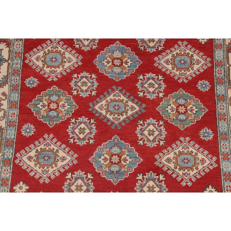 Geometric Red Kazak Oriental Area Rug Handmade Bedroom Wool Carpet - 5'0" x 6'9"