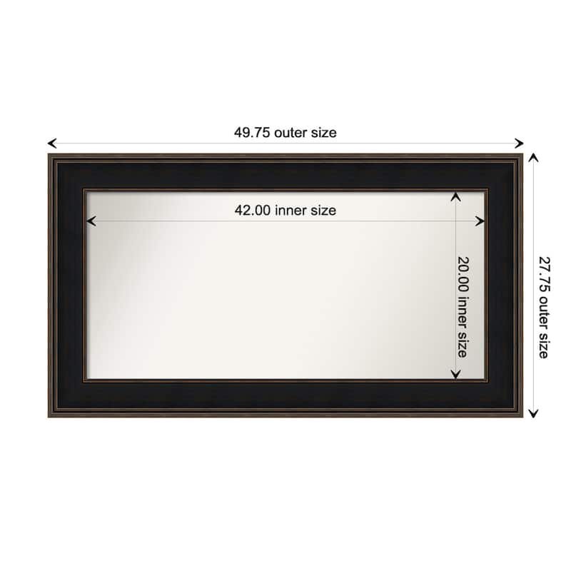 Mezzanine Espresso Framed Non-Beveled Custom Wall Mirror, Bathroom Vanity Mirror - Outer Size: 49.75 x 27.75