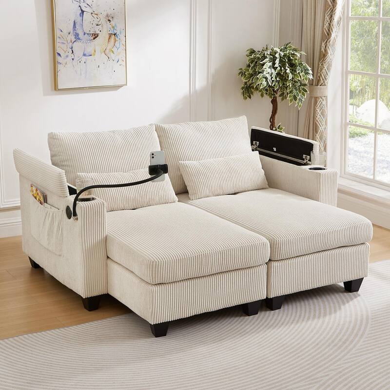 Corduroy Sofa Bed with USB Port
