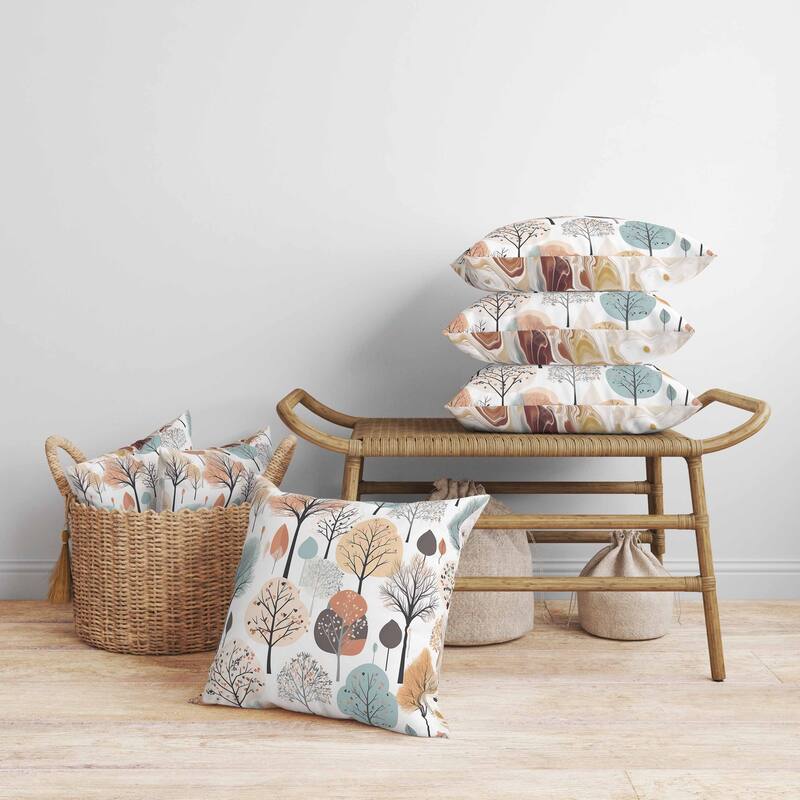 TreeTouched Prints Faux Suede Reversible Throw Pillow White and Pastel