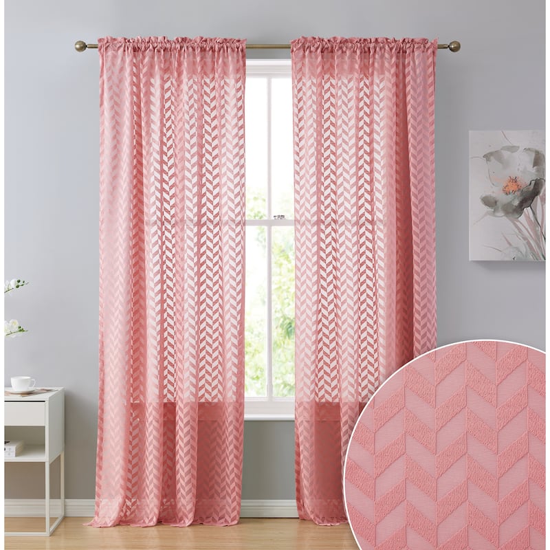 HLC.me Herringbone Lace Thick Semi Sheer Premium Grommet Top Window Curtain Panels Kids Room & Bedroom - Set of 2 Panels - 37" W x 54" L per panel - Set of 2 - Blush