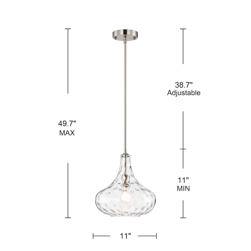 Adriana Modern Single Light Textured Glass Pendant Chandelier - Satin Nickel