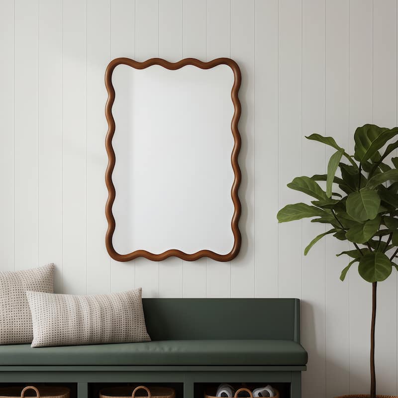 20"x30" Wavy Rectangle Solid Wood Frame Decorative Mirror - Black + Dark Walnut - 20"x30"