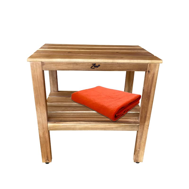 Zen® Acacia 18" Length Shower Bench with Shelf - 18"T x 18"W x 11.8"D