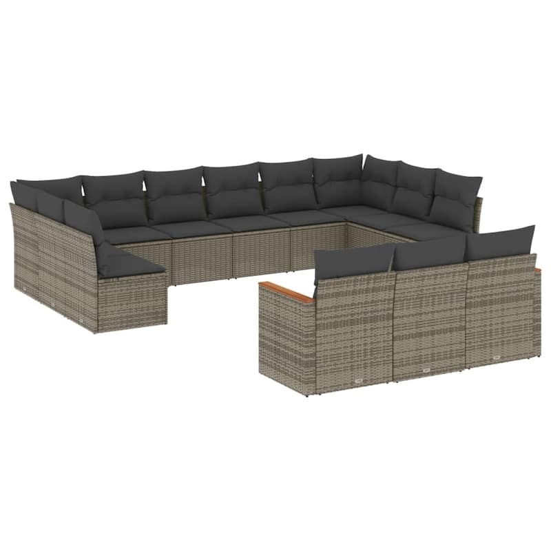vidaXL Patio Sofa Set with Cushions Outdoor Conversation Furniture Poly Rattan - 24.4 x 24.4 x 27.2 in