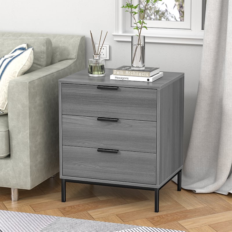 Anmytek Modern 3-Drawer Wood Nightstand Bedside Table End Table for Bedroom